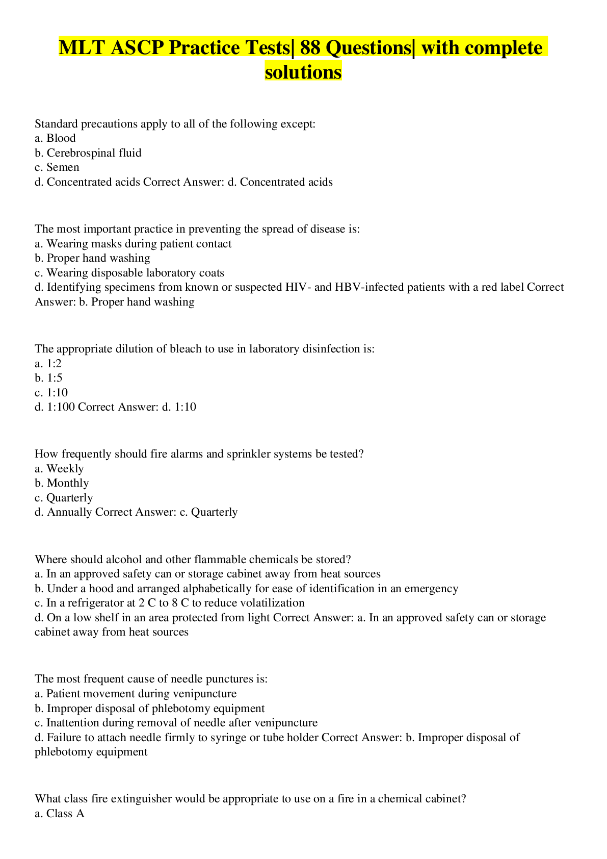 Preview image for MLT ASCP Practice Tests| 88 Questions| with complete solutions